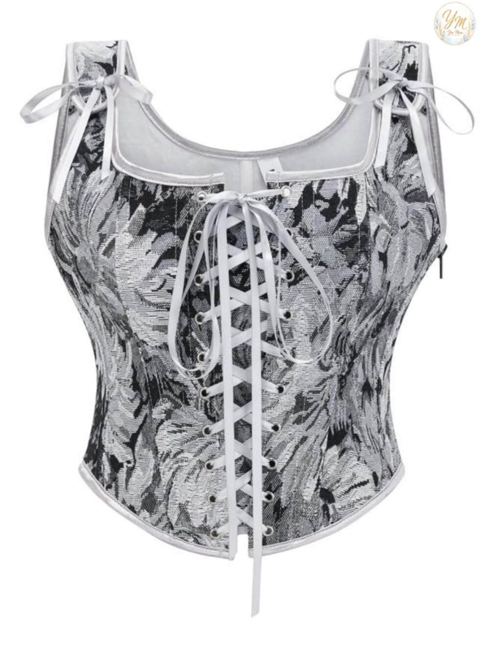 Vintage Renaissance Corset Bustier Lace Trim Asymmetrical Hemline